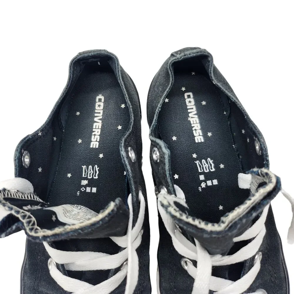 Converse All Star Shoes Juniors 4 Black Double Tongue Stars Shimmer Silver Gold